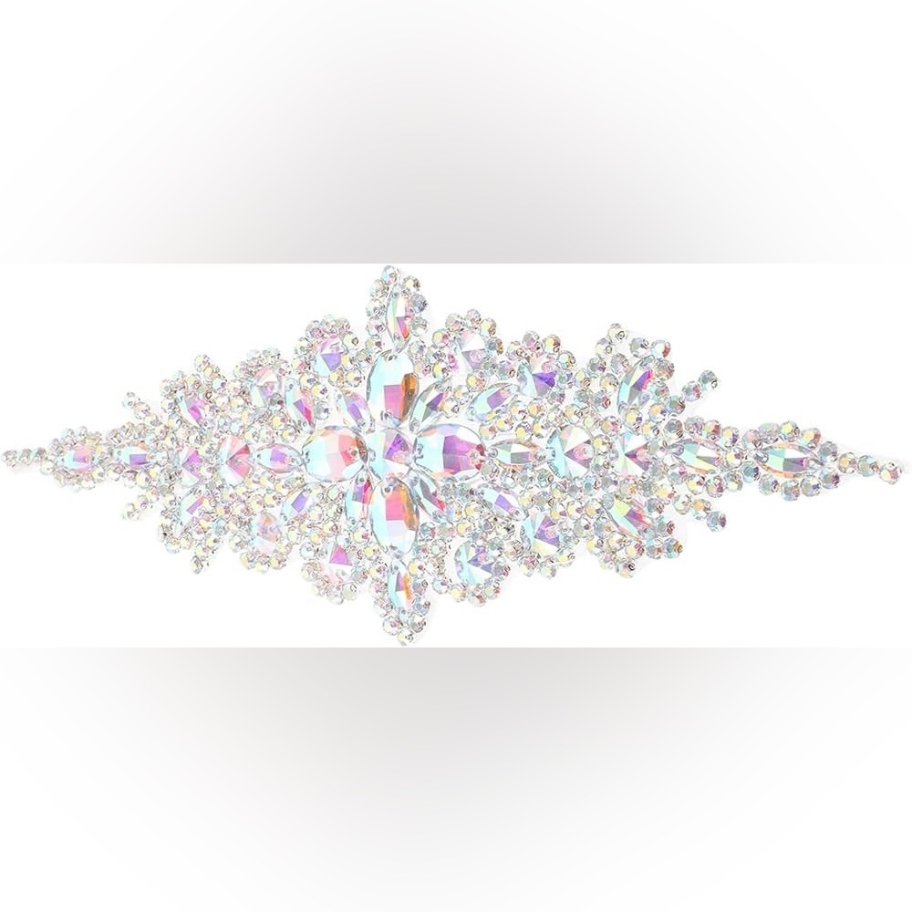 Elegant Silver Crystal AB Embellishment Applique Belt Trim Costume Gown